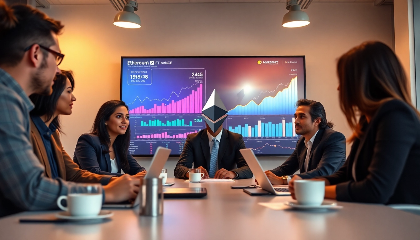 Ethereum kurs framtid in a professional setting with businesspeople analyzing financial trends