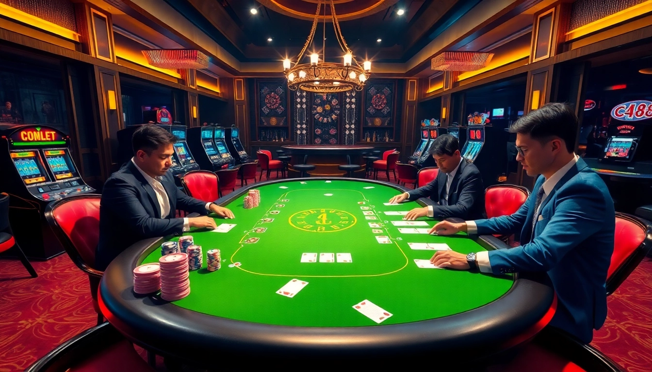 Thrilling poker action at nhà cái C168's luxurious casino table, showcasing vibrant chips and high-quality cards.