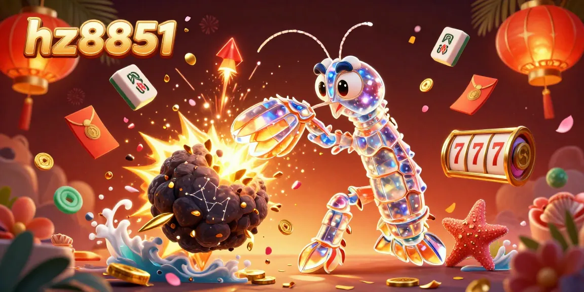 Engage in thrilling gaming at hz8851, where a galactic mantis shrimp and starfish celebrate winning gems.